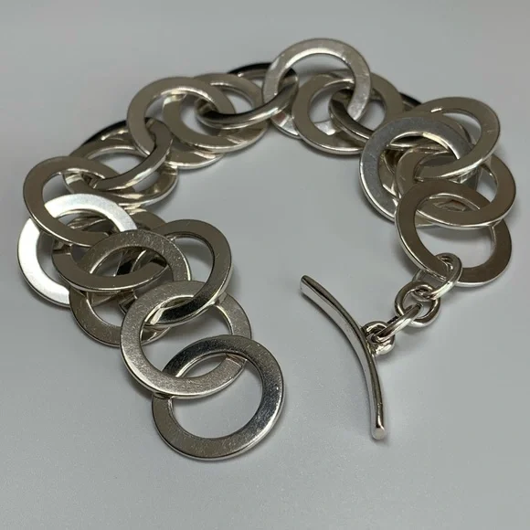 Silpada RARE VHTF Sterling Silver INTERLOCKING DISC Toggle Closure Bracelet 8.5”
